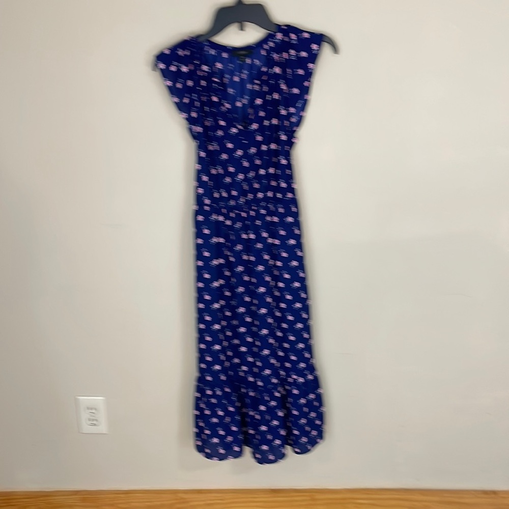 J Crew Sleeveless Navy and Pink Floral Dress with Bottom Ruffle XS - Picture 5 of 15